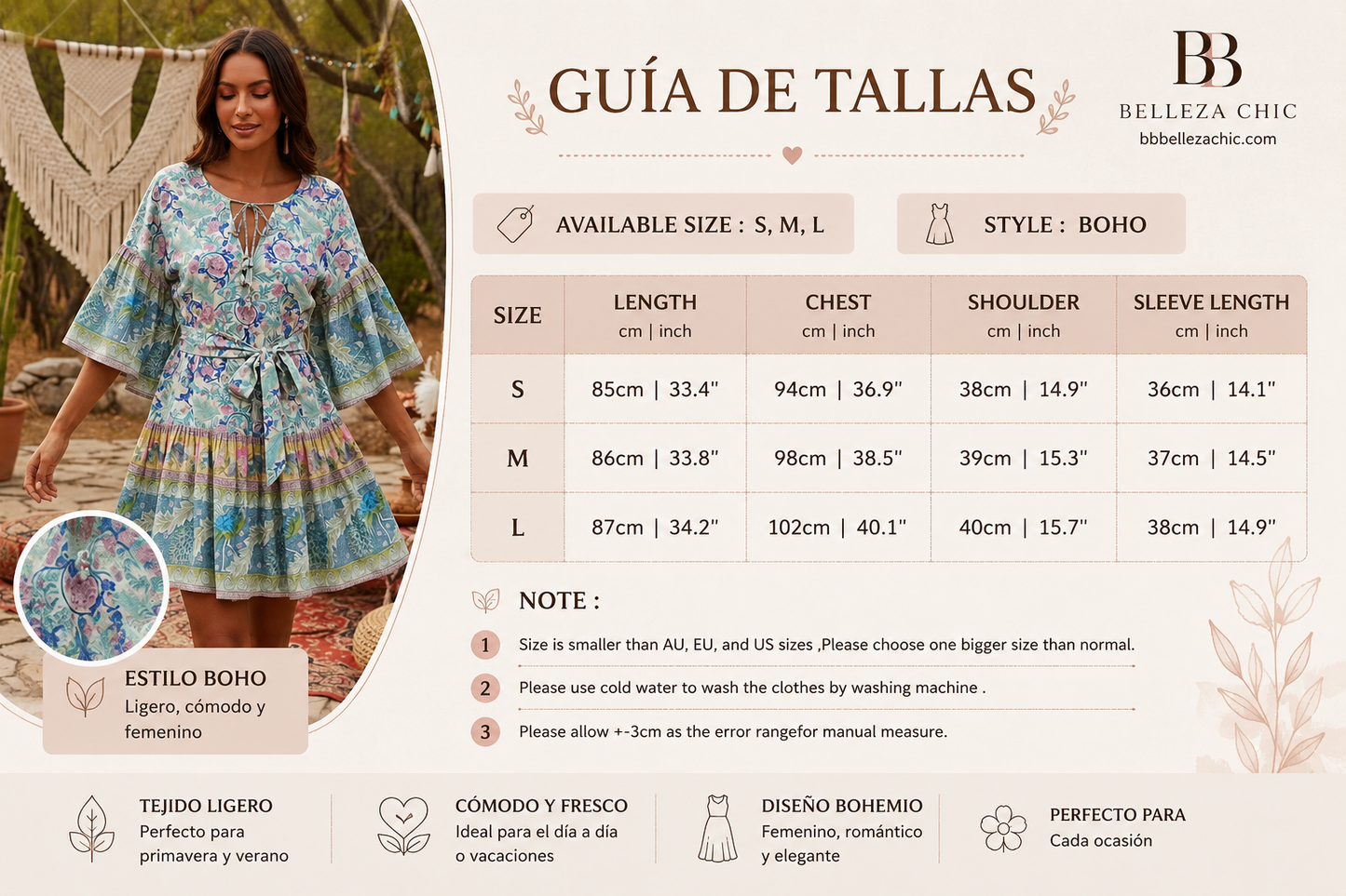 Vestido Boho Mini Floral con Manga Murciélago