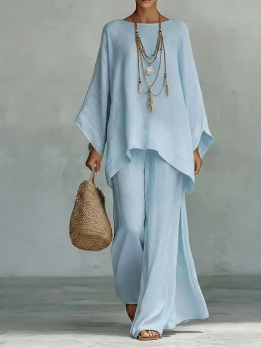 Conjunto Lino Boho Wide-Leg | Top + Pantalón 2 Piezas