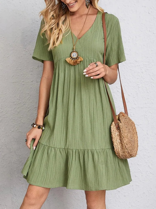 Y2K Female Sexy Elegant V-Neck Loose Tunic Robe Casual Commuting Beach Office Family Dinner Street Club Evening Dresses