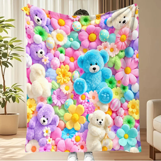 Manta suave de ositos y flores de BB Bellezachic, con diseño adorable y colores suaves para bebé.