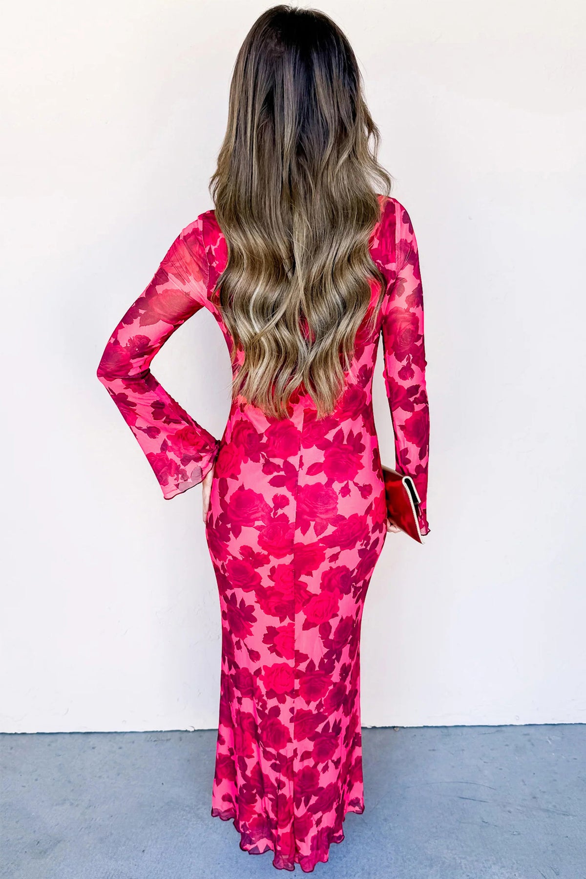 Vestido Largo Floral Rojo