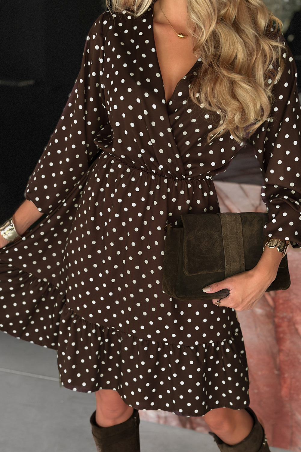 Vestido Marrón de Lunares con Volante
