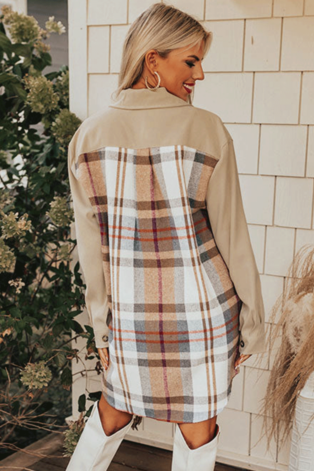 Vestido Camisero de Cuadros Caqui