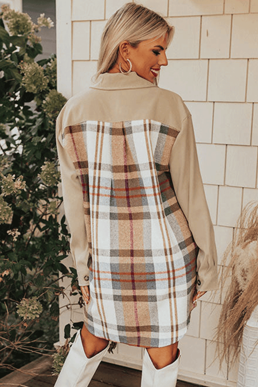 Vestido Camisero de Cuadros Caqui