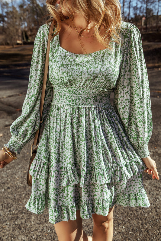 Vestido Floral Verde con Volantes