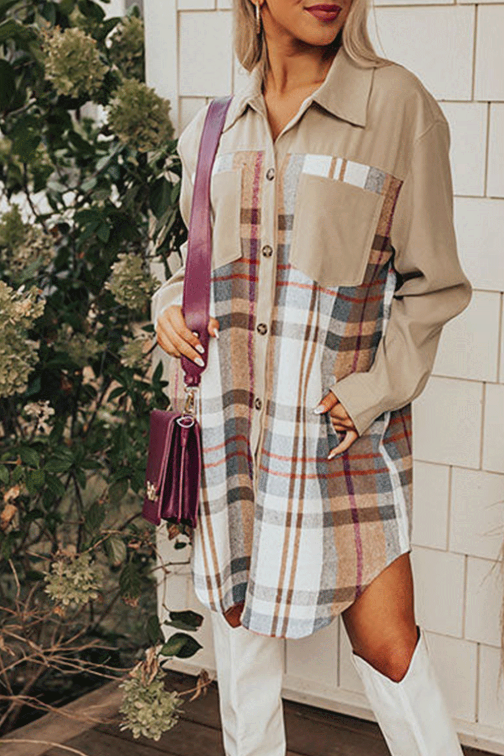 Vestido Camisero de Cuadros Caqui