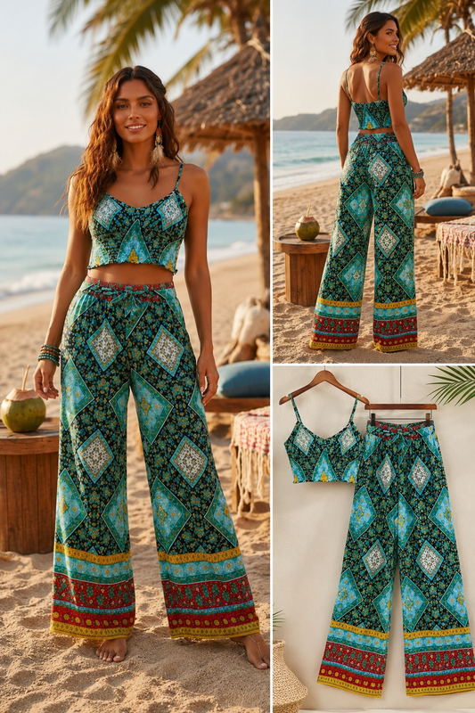 Set Boho 2 Piezas | Top Floral y Pantalón Palazzo