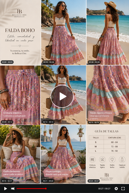 Falda Boho Maxi con Flecos y Estampado Floral
