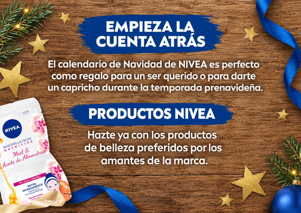 Calendario de Adviento NIVEA 2026 con 24 sorpresas, caja decorativa con productos de cuidado de la piel y belleza.