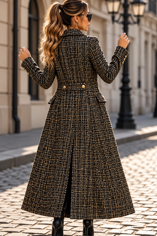 Abrigo largo de tweed gris jaspeado