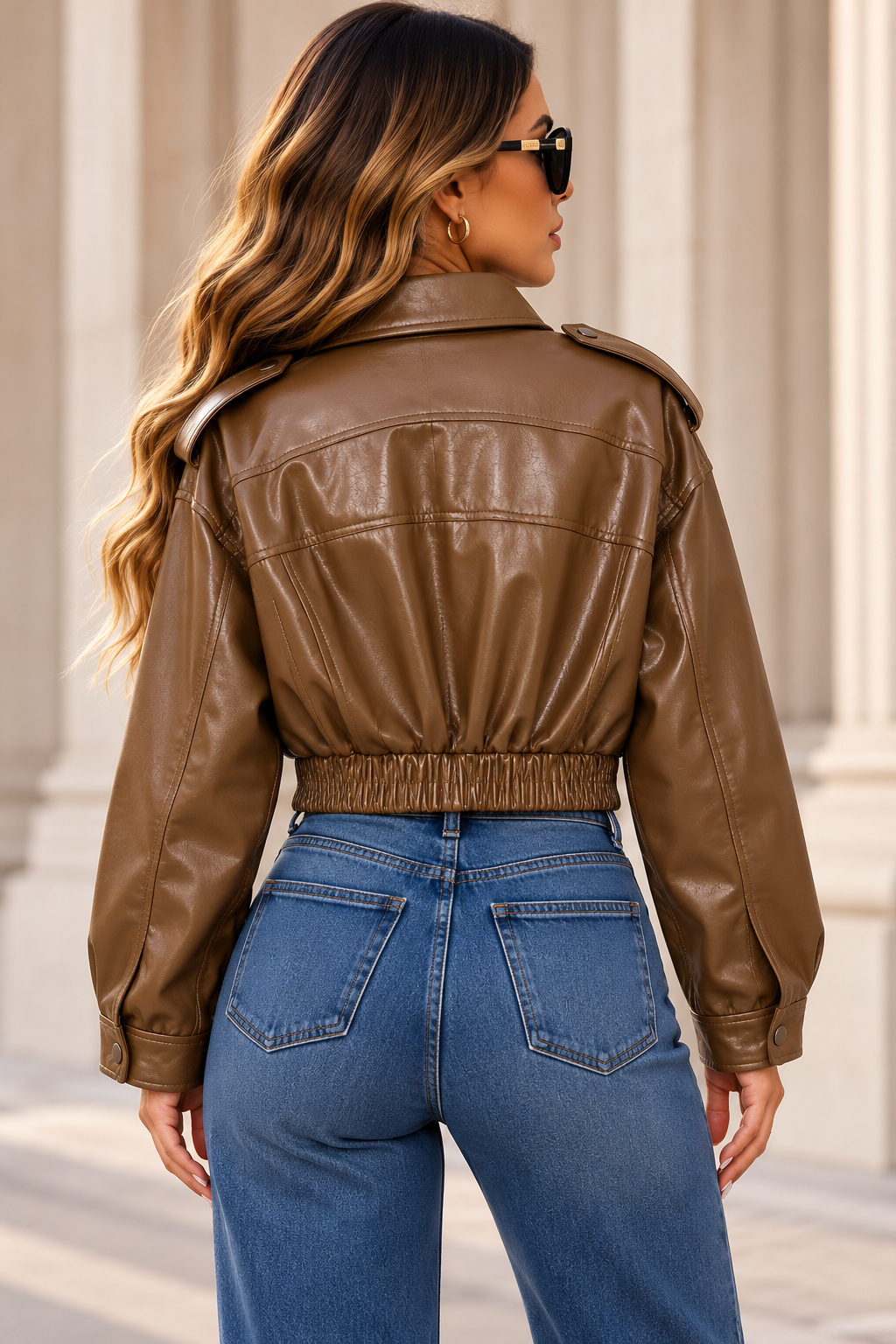 Chaqueta bomber corta efecto piel