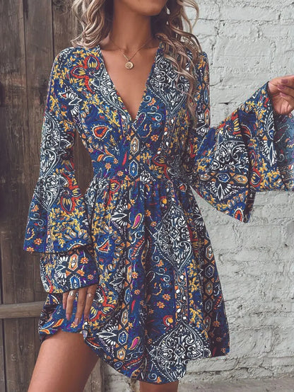 Vestido Estampado Manga Acampanada