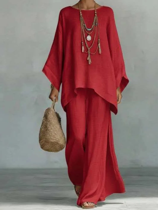 Conjunto Lino Boho Wide-Leg | Top + Pantalón 2 Piezas