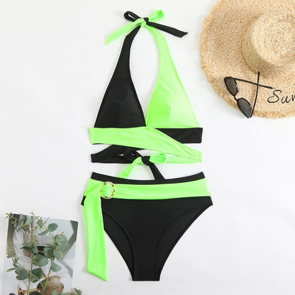 Bikini Cruzado de Cintura Alta con Halter