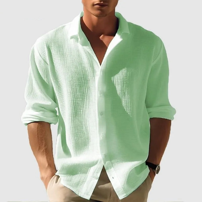 Camisa Lino Hombre | Manga Corta Cuello Solapa Estilo Playa