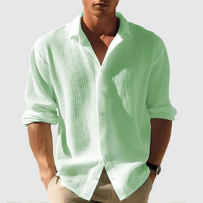 Camisa Lino Hombre | Manga Corta Cuello Solapa Estilo Playa