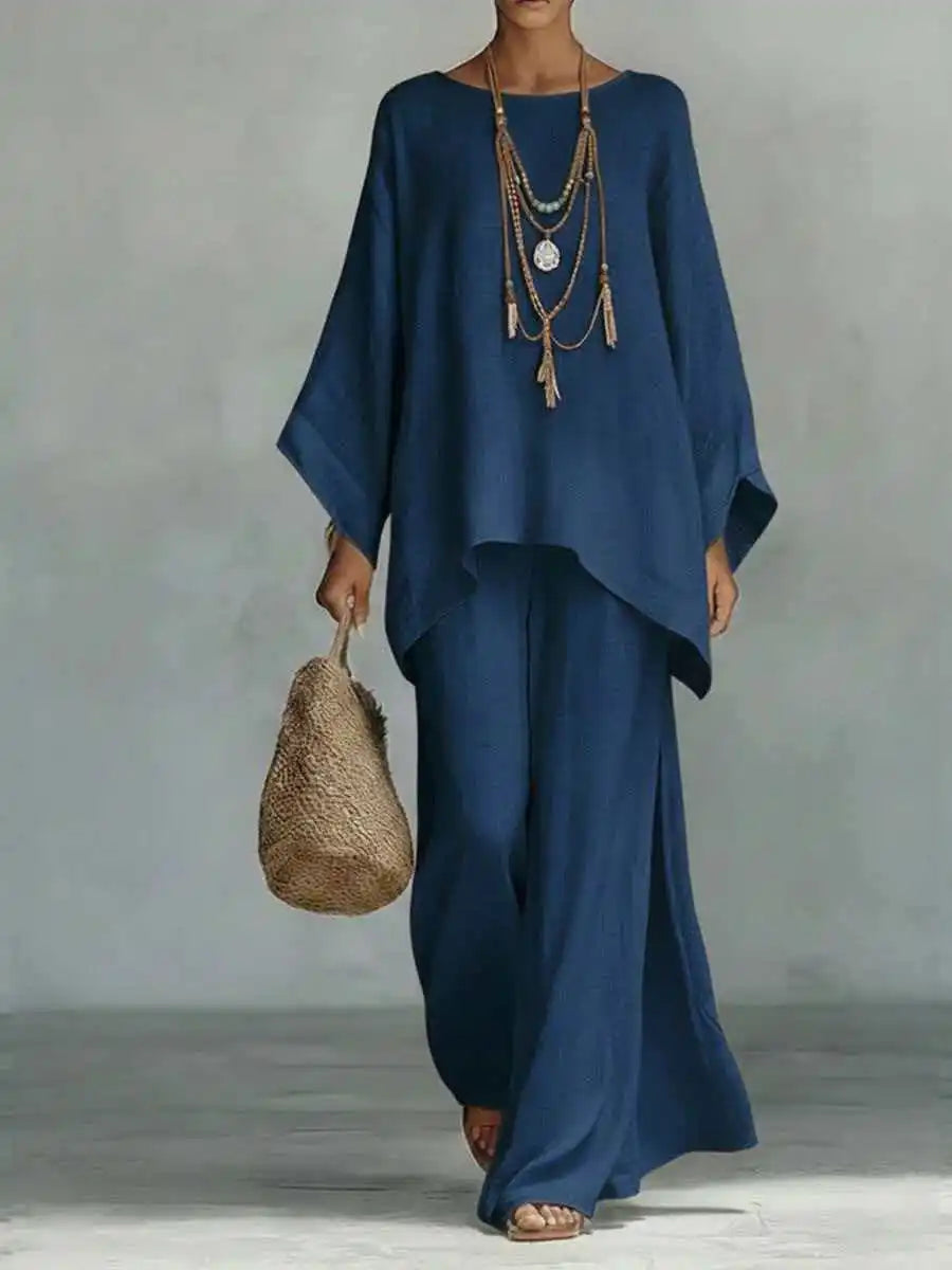 Conjunto Lino Boho Wide-Leg | Top + Pantalón 2 Piezas