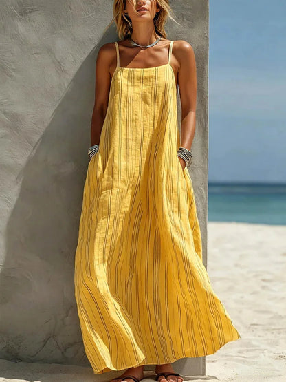 Vestido Maxi Tirantes Rayas | Camisola con Bolsillos Estilo Boho