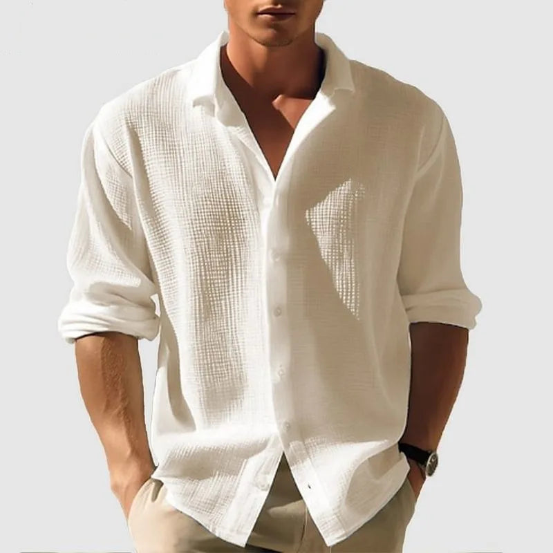 Camisa Lino Hombre | Manga Corta Cuello Solapa Estilo Playa