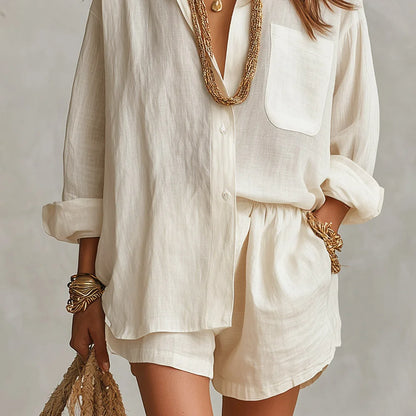 Conjunto Dos Piezas Casual Chic | Camisa Suelta + Shorts Cintura Elástica