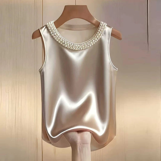 Top Perla Satin – Blusa Elegante con Diseño de Perlas
