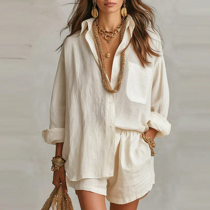 Conjunto Dos Piezas Casual Chic | Camisa Suelta + Shorts Cintura Elástica