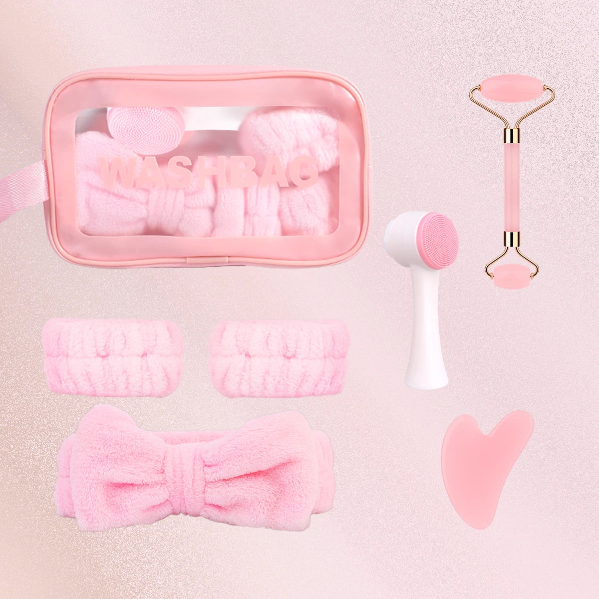 Conjunto de limpieza y masaje facial BB Bellezachic con esponjas y herramientas para cuidado facial en la imagen.