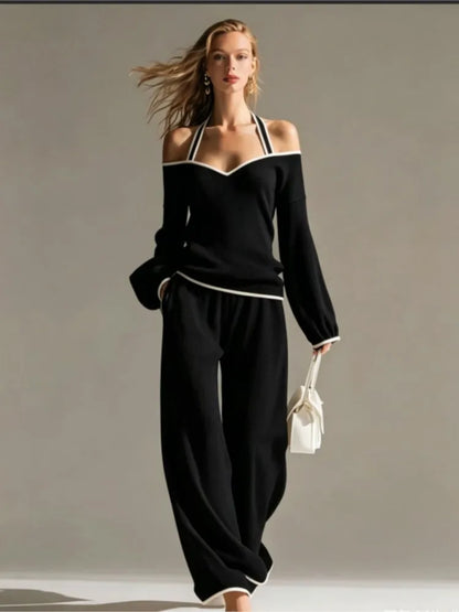 Conjunto 2 Piezas Mujer | Top Hombro Descubierto + Pantalón Ancho Elegante