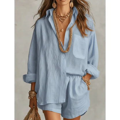 Conjunto Dos Piezas Casual Chic | Camisa Suelta + Shorts Cintura Elástica
