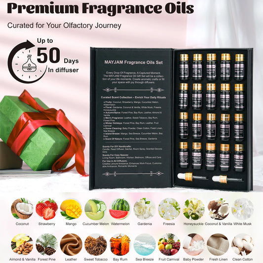 Set de 20 aceites de 5 ml de BB Bellezachic en caja de regalo, presentación con frascos pequeños y etiqueta en cada uno.