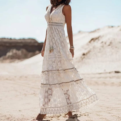 Vestido Maxi Boho Encaje con Tirantes™ – Elegancia Casual de Verano