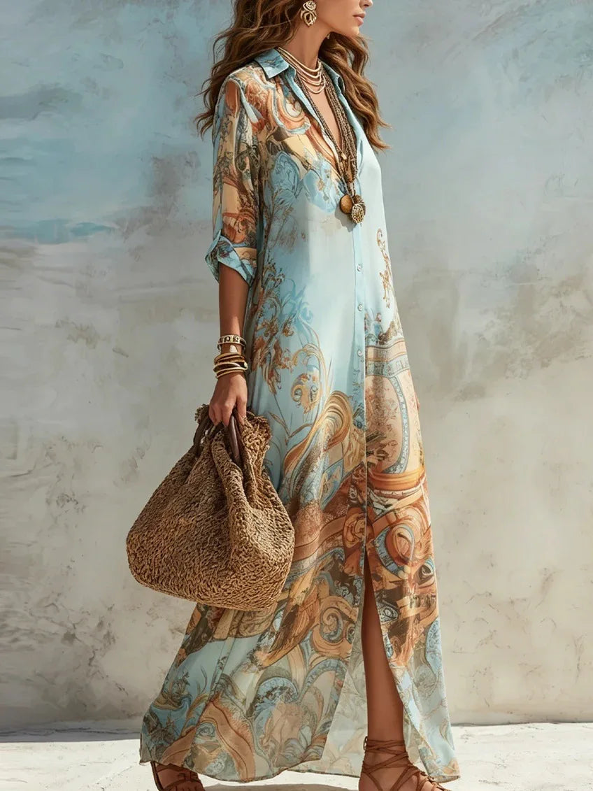 Vestido Camisero Chifón Estampado | Cuello Vuelto · Boho Vintage · Verano 2026