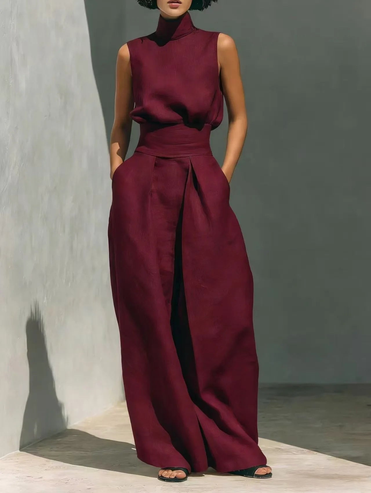 Conjunto Lino Mujer 2 Piezas Separadas | Top Sin Mangas + Pantalón Pierna Ancha