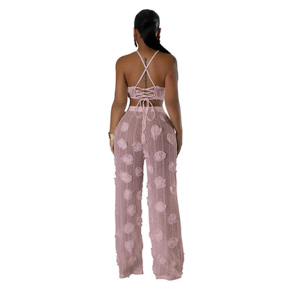 Conjunto 2 Piezas Crop Top Floral y Pantalón Wide-Leg