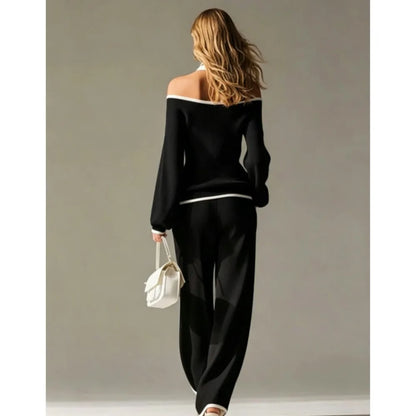 Conjunto 2 Piezas Mujer | Top Hombro Descubierto + Pantalón Ancho Elegante