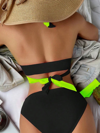 Bikini Cruzado de Cintura Alta con Halter