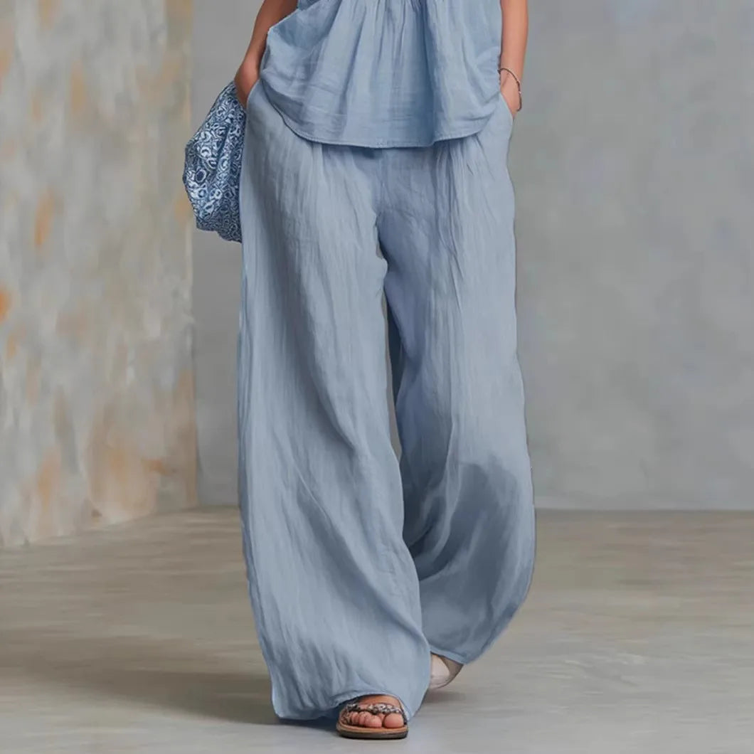 Conjunto Office Chic | Top Sin Mangas Escote V + Pantalón Wide Leg Talle Alto