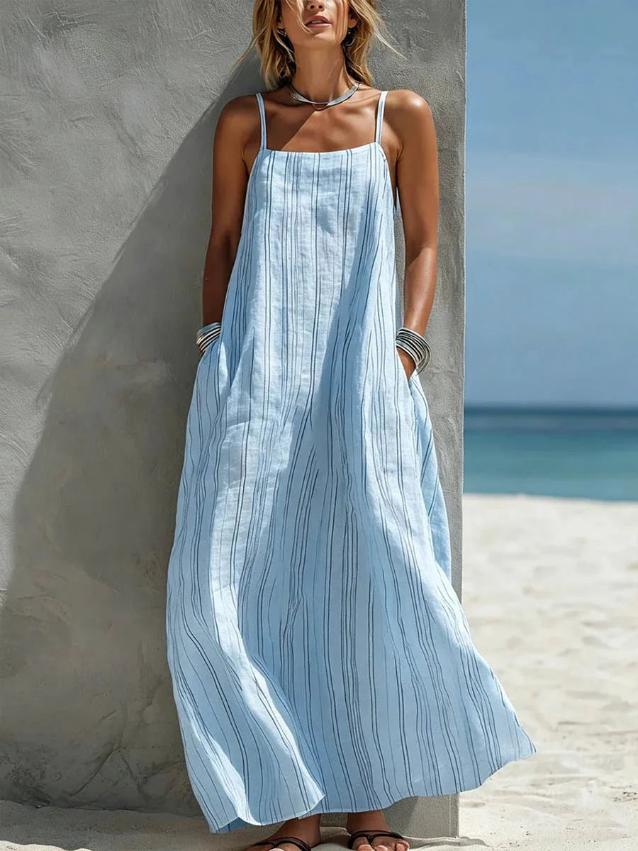 Vestido Maxi Tirantes Rayas | Camisola con Bolsillos Estilo Boho