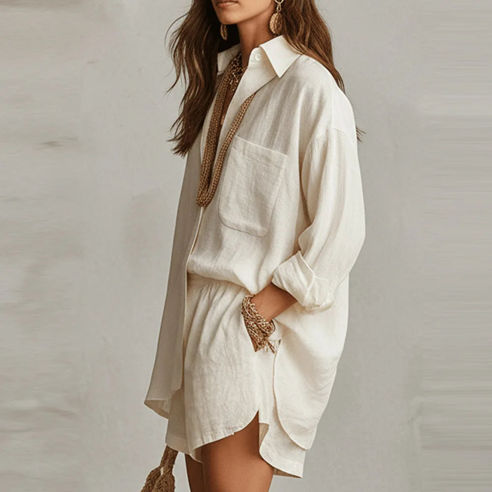 Conjunto Dos Piezas Casual Chic | Camisa Suelta + Shorts Cintura Elástica