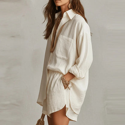 Conjunto Dos Piezas Casual Chic | Camisa Suelta + Shorts Cintura Elástica