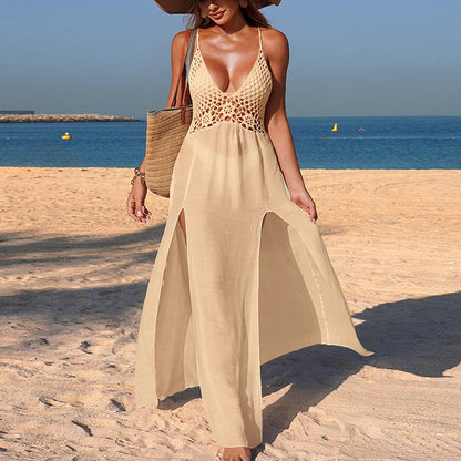 Vestido Pareo Playa Ganchillo™ – Boho Transparente con Espalda Abierta