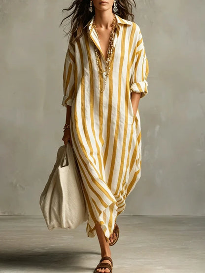 Vestido Camisero Largo Rayas | Escote V · Oversize