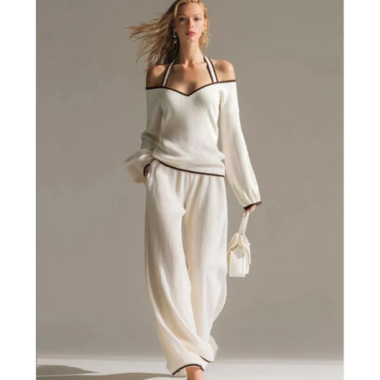 Conjunto 2 Piezas Mujer | Top Hombro Descubierto + Pantalón Ancho Elegante