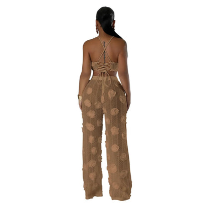 Conjunto 2 Piezas Crop Top Floral y Pantalón Wide-Leg