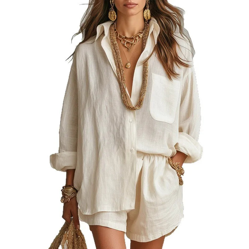 Conjunto Dos Piezas Casual Chic | Camisa Suelta + Shorts Cintura Elástica