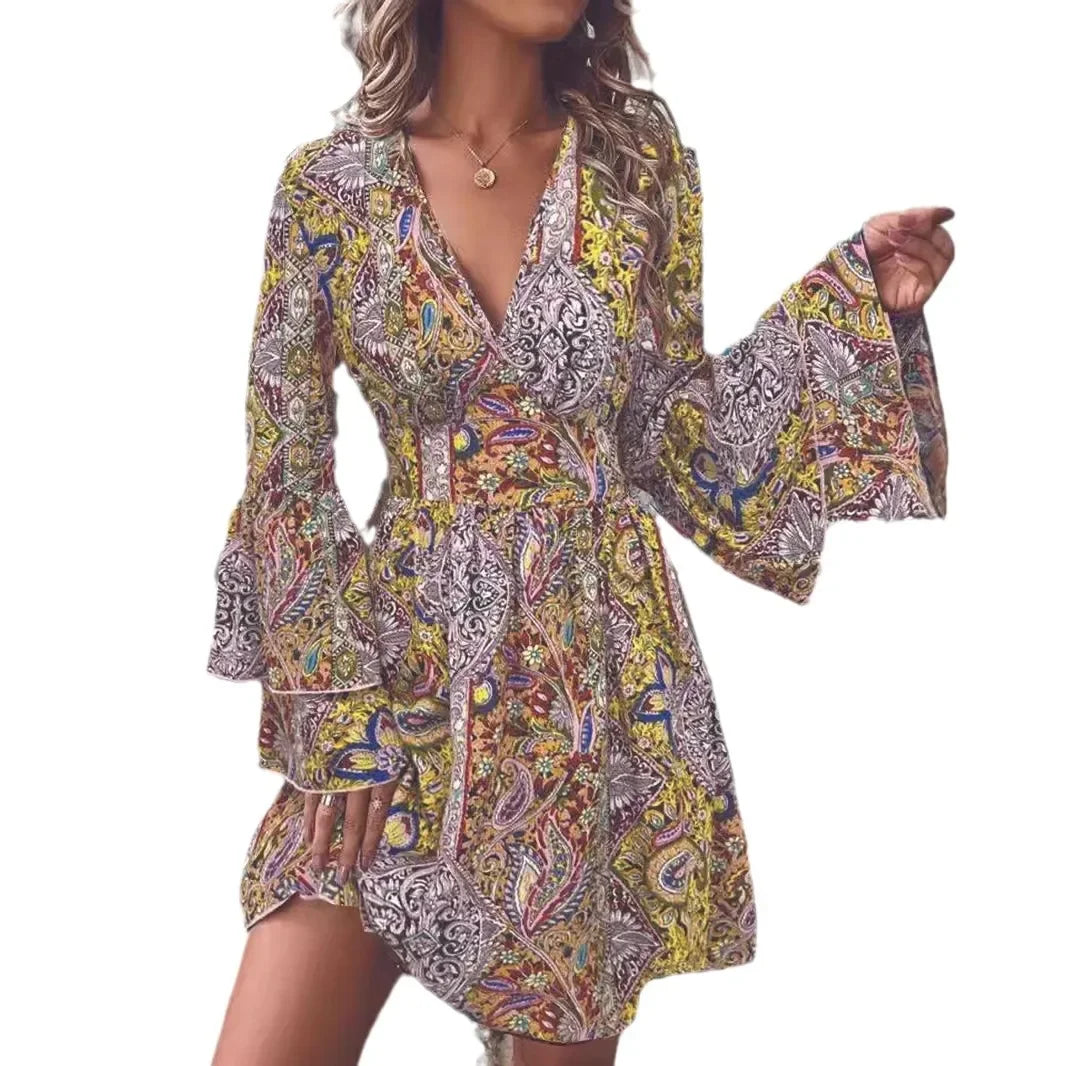 Vestido Estampado Manga Acampanada