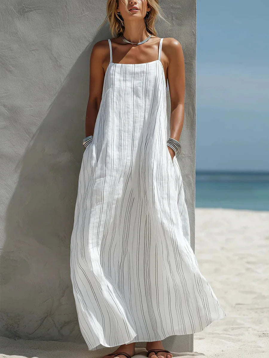 Vestido Maxi Tirantes Rayas | Camisola con Bolsillos Estilo Boho