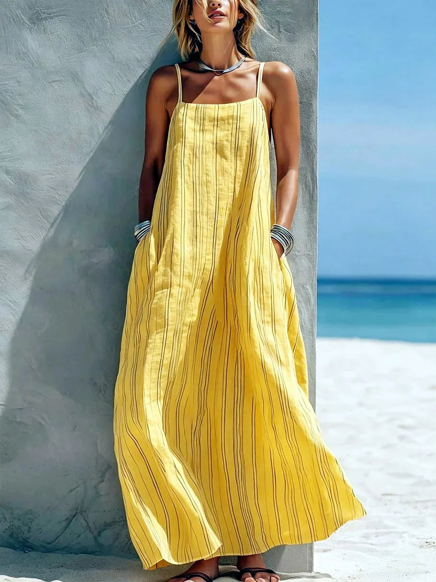 Vestido Maxi Tirantes Rayas | Camisola con Bolsillos Estilo Boho