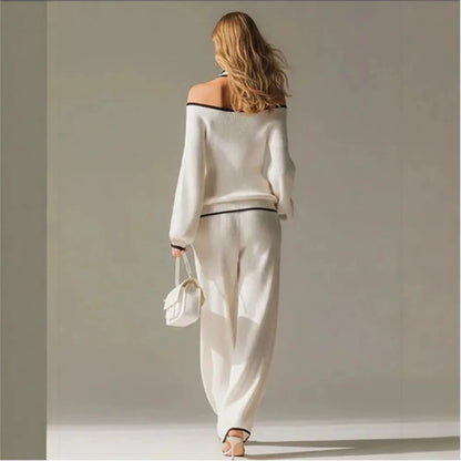 Conjunto 2 Piezas Mujer | Top Hombro Descubierto + Pantalón Ancho Elegante
