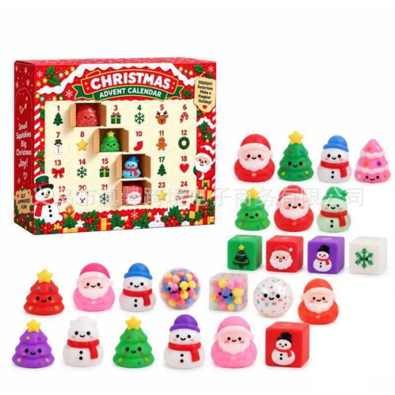 Calendario de Adviento con 24 figuras squishy Mochi de BB Bellezachic, decorativo y divertido para la temporada navideña.